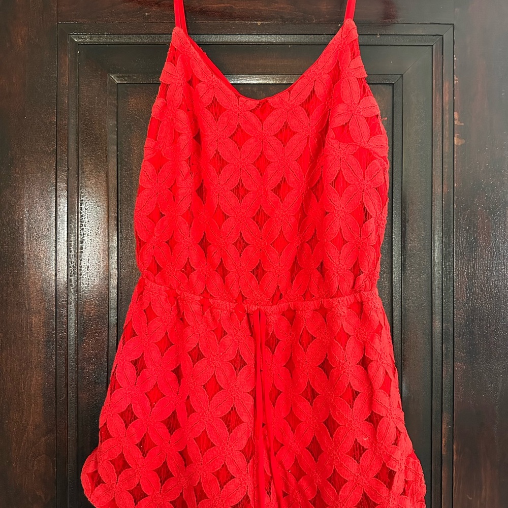 No Boundaries Red Lace Detail Romper